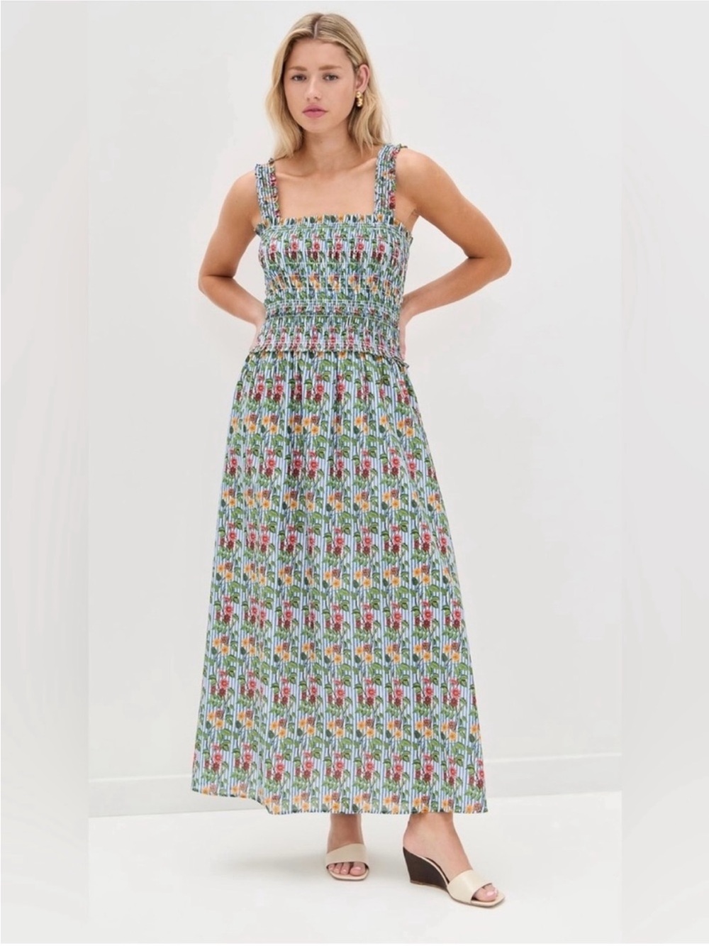 Hill House The Azalea Maxi Nap Dress Floral Stripe Size M